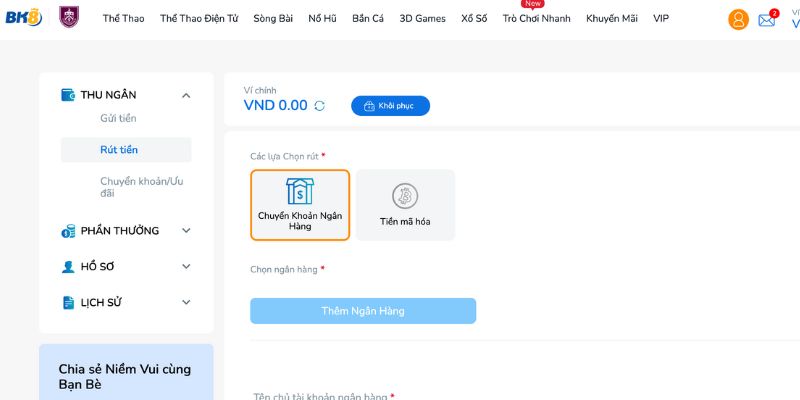 Phương thức rút tiền thắng cược từ nhà cái BK8