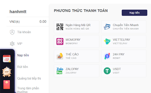 Các phương thức nạp tiền tại Neo79