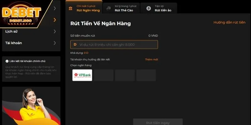 Hướng dẫn nạp rút tiền tại nhà cái DEBET nhanh gọn nhất