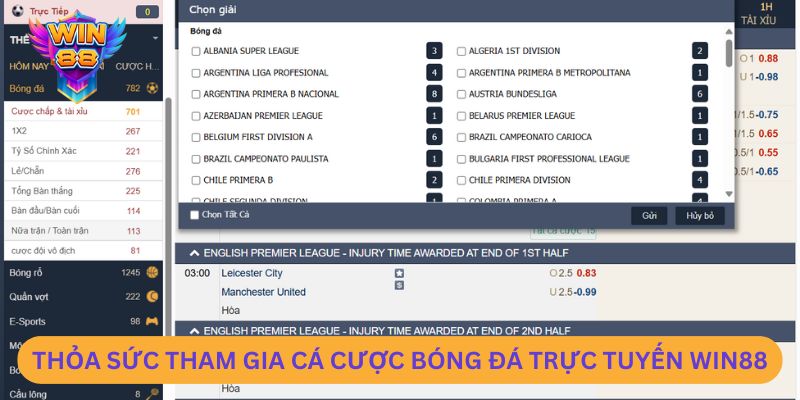 Thỏa sức tham gia cá cược bóng đá trực tuyến Win88