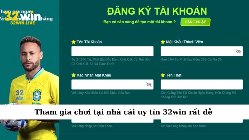Tham gia chơi tại nhà cái uy tín 32win rất dễ