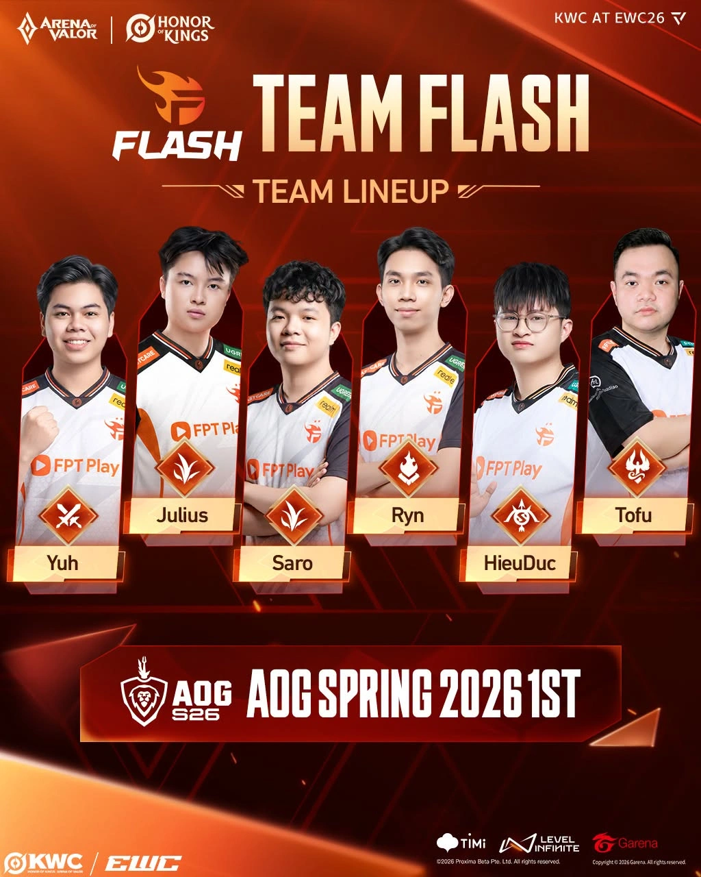Các tuyển thủ Team Flash tham gia EWC HOK 2026